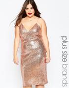 Club L Plus Size Cami Dress In Sequins - Rose Gold