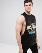 Asos Acdc Sleeveless Band T-shirt With Extreme Dropped Armhole - Black