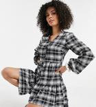 Missguided Tall Smock Dress With Button Front In Black Check