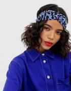 Asos Design Headband With Twist Front In Animal Print In Blue - Blue