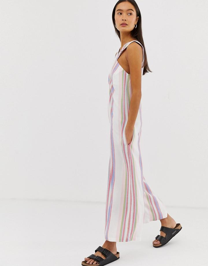 Asos Design Casual Cross Neck Jumpsuit In Stripe-multi