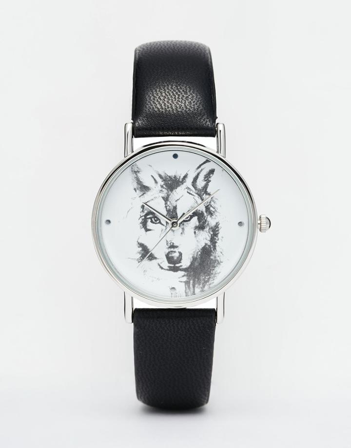 Asos Wolf Printed Dial Watch - Black