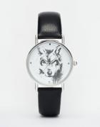 Asos Wolf Printed Dial Watch - Black