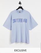 Reclaimed Vintage Inspired Organic Cotton T-shirt With Switzerland Graphic In Blue-blues