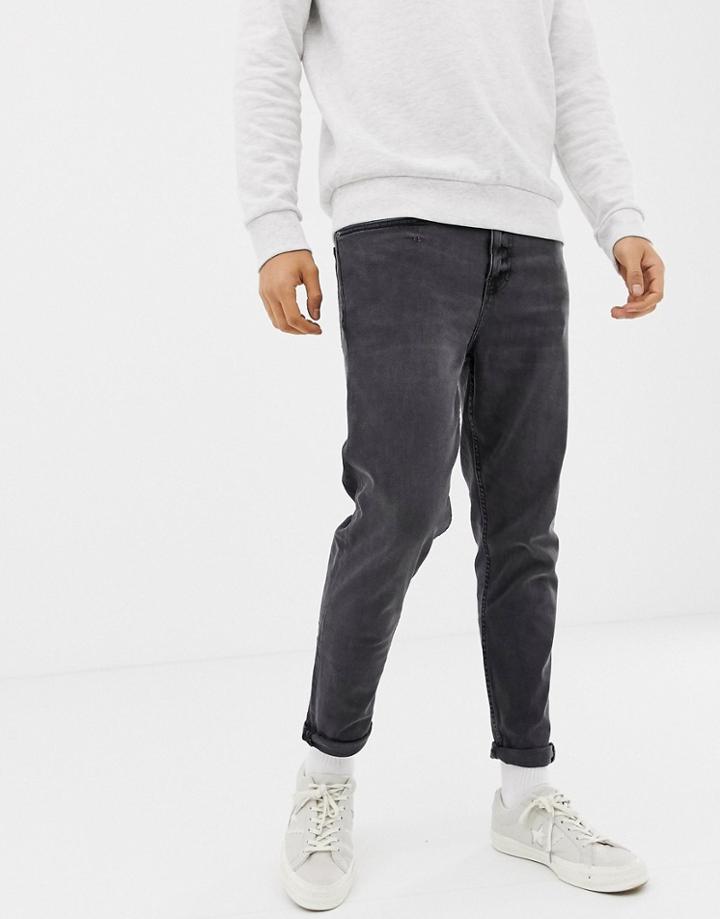 New Look Tapered Jeans In Washed Black - Black