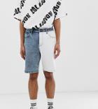 Collusion Denim Shorts In Blue And White Spliced - Blue