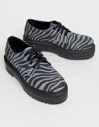 Asos Design Menace Chunky Flat Shoes In Zebra - Multi