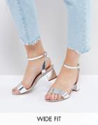 Asos Happening Wide Fit Mid Heeled Sandals - Silver