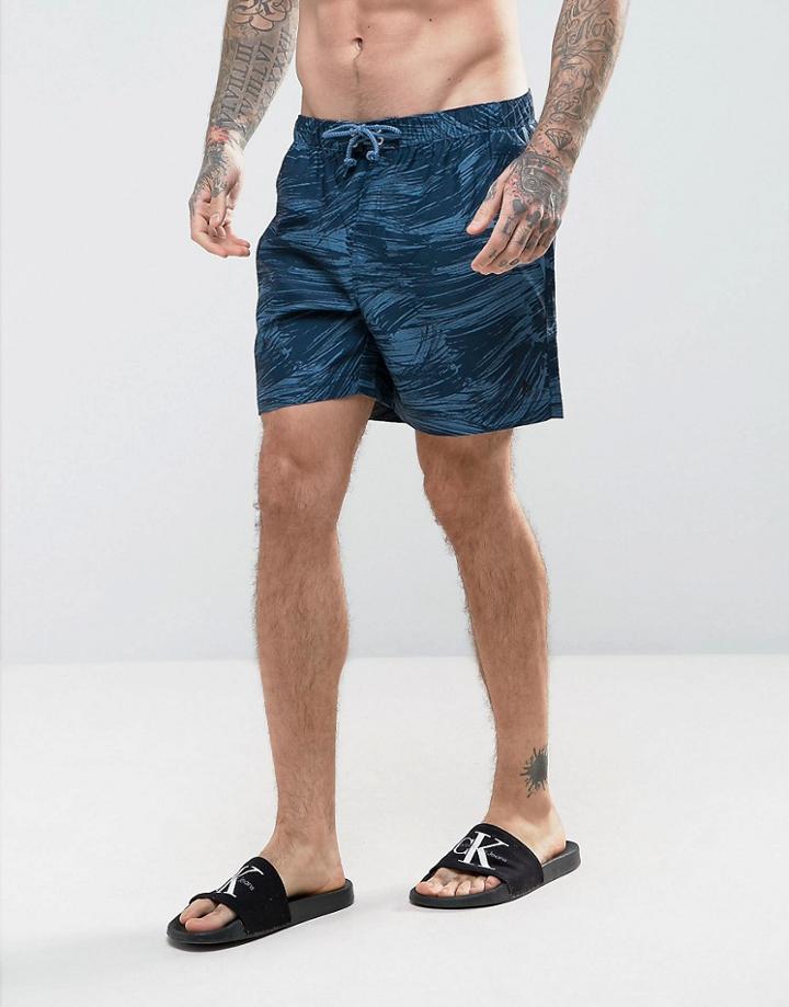 Original Penguin Swim Shorts Brush Print In Navy - Navy