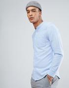 Bershka Shirt With Grandad Collar In Light Blue - Blue