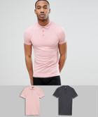 Asos Design Muscle Fit Polo In Pique 2 Pack Save - Multi