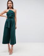 Asos Jumpsuit In Structured Fabric With Knot Front And Drape Detail - Green