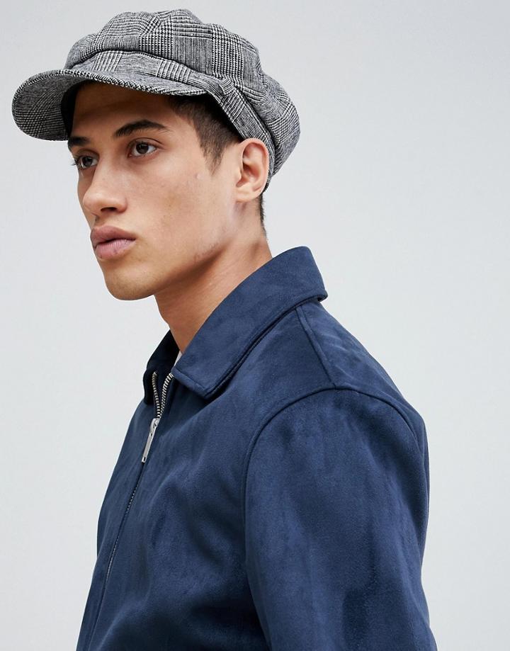 Asos Design Mariner Cap In Prince Of Wales Check - Multi