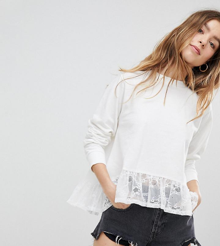 Asos Petite Sweat With Lace Hem - Cream