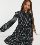 Stradivarius Smock Shirt Dress In Polka Dot-brown