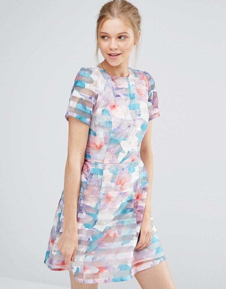 Oasis Digital Floral Organza Prom Dress - Ivory