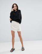 Pull & Bear Denim Skirt With Rips - White