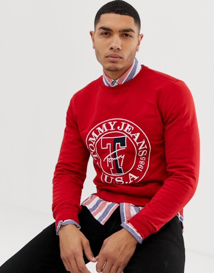 Tommy Jeans Circle Logo Crew Neck Sweatshirt - Red