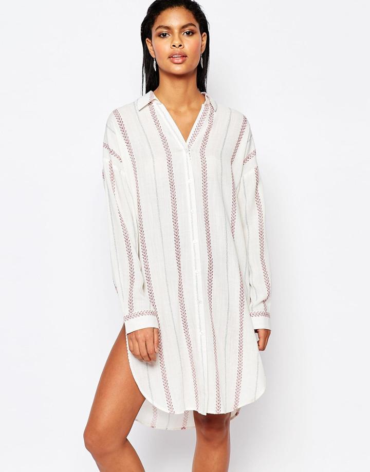 Moon River Striped Shirt Dress - White