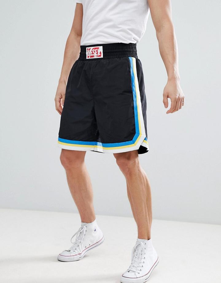 Diesel P-boxer Cracked Logo Shorts With Contrast Stripe - Black