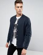 Asos Jersey Bomber Jacket With Snaps In Navy - Navy