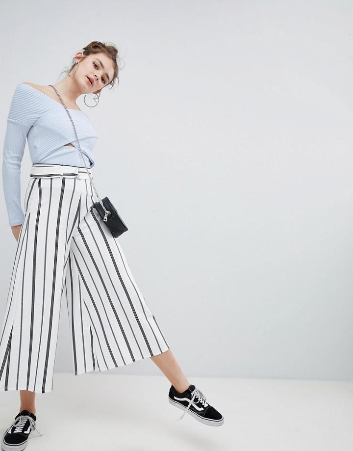 Bershka Stripe Wide Leg In Multi - Multi