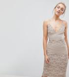 Asos Tall Delicate Placement Lace Cami Midi Pencil Dress-beige