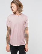 Asos Longline T-shirt With Raw Edge And Distressing In Pink - Pink