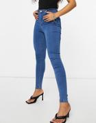 Missguided Vice Highwaisted Skinny Jean With Belt Loops In Blue-black