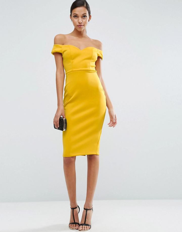 Asos Off The Shoulder Bardot Midi Sweetheart Dress - Pink