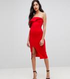 True Violet Tall Structured Bandeau Dress With Frill Detail And Side Split - Red