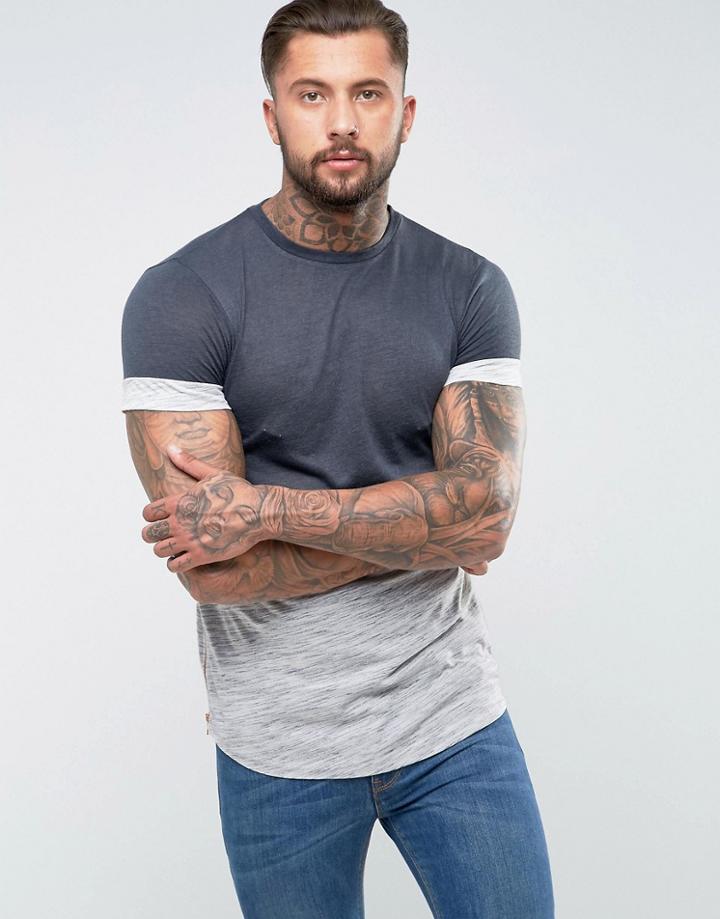 Asos Longline T-shirt In Mixed Textured Fabric With Rose Gold Side Zips - Gray