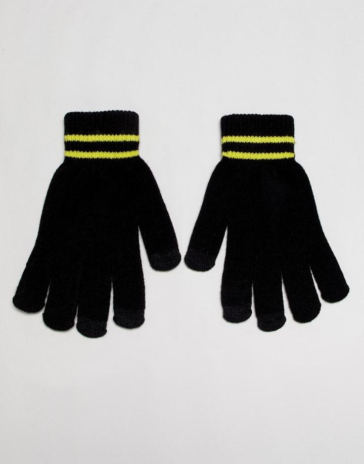 7x Gloves With Neon Stripe - Black