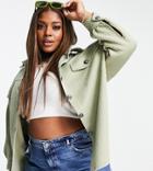 River Island Plus Button Up Shacket In Khaki-green