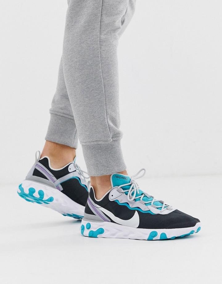 Nike React Element 55 Sneakers In Black And Teal-white