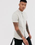 Asos Design Slim Fit Casual Oxford Shirt In Ecru With Grandad Collar - Cream