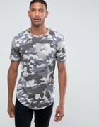 Only & Sons Longline T-shirt In Camo Print - Navy