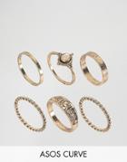 Asos Curve Pack Of 6 Moonstone Festival Ring Pack - Gold