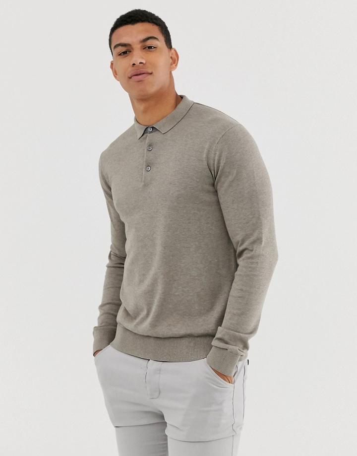 Jack & Jones Premium Knitted Polo In Beige