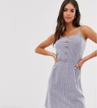 Brave Soul Tall Button Up Cami Dress In Stripe-white