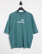 Asos Daysocial Oversized T-shirt With Chest Print In Teal-green