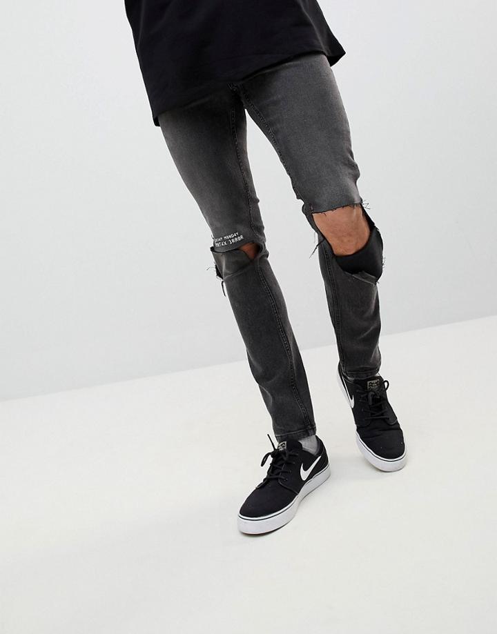 Cheap Monday Tight Skinny Ripped Jeans With Error Message - Black