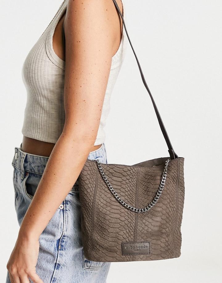 Urbancode Snake Suede Chain Detail Shoulder Bag In Brown
