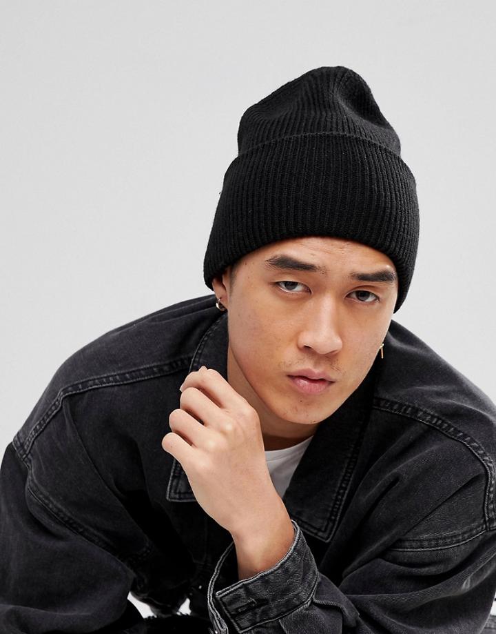 Asos Fisherman Beanie With Deep Turn Up - Black