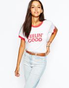 Camp Collection Retro Ringer T-shirt Feelin Good Print