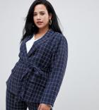 Fashion Union Plus Tie Waist Check Blazer Two-piece - Blue