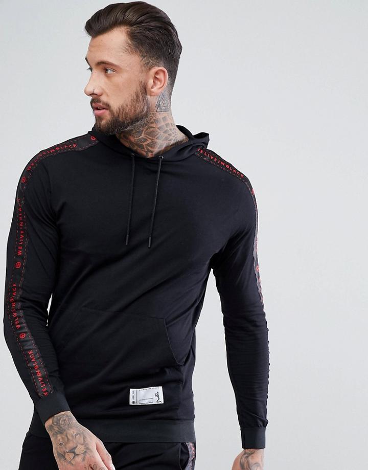 Religion Lounge Hoodie With Pocket And 'we Live In Black' Tape - Black