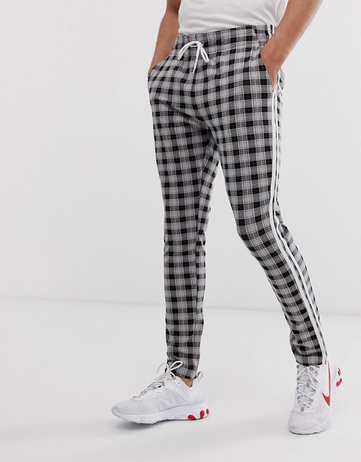 Jack & Jones Intelligence Side Stripe Check Pants In Gray - Gray