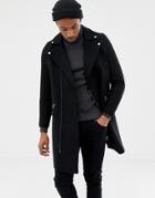 Asos Design Wool Mix Biker Overcoat In Black