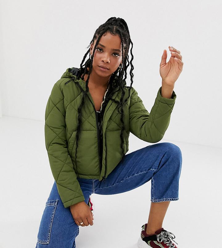 Noisy May Grid Padded Hooded Jacket